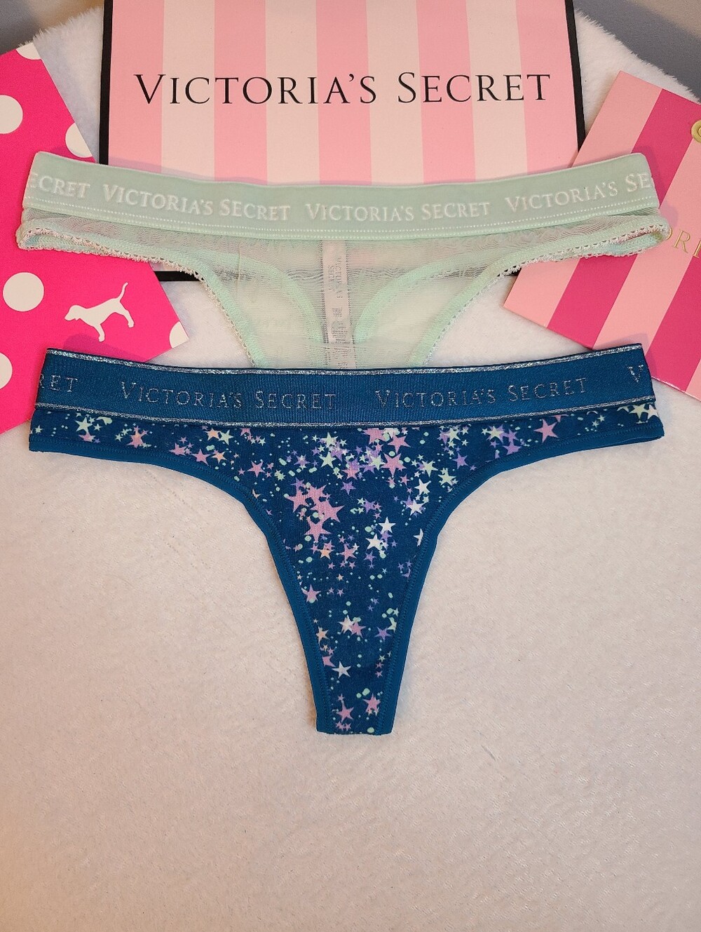 Victoria's Secret 2pk Classic Logo Band Full Cut Thongs Size Small - Nwot